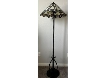 Bronze Metal Twist Stained Glass Standing Lamp Double Pull Double Bulb With Butterflies (as Is)