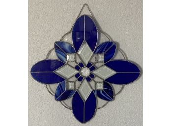 Clear And Blue Floral Pattern Stained Glass Wall Art