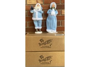 (2) Byer's Choice LTD Blue Mr. And Mrs. Clause Figurines With Original Boxes