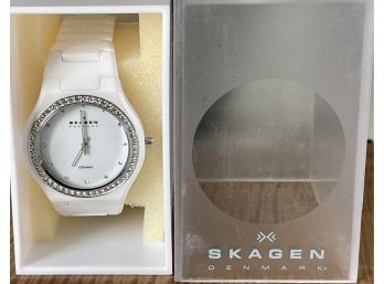 Skagen Denmark Ceramic Women's White Watch In Original Box