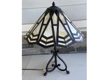 Bronze Twist Base Tiffany Style Double Pull Stained Glass Shade Lamp