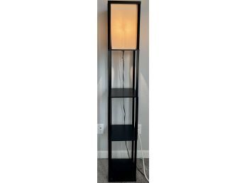 Black Wood And Material Three Shelf Pull String Floor Lamp