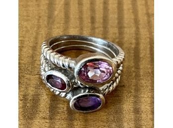 Sterling Silver Amethyst And Pink Topaz Ring Made In Thailand Size 7 - 9.2 Grams