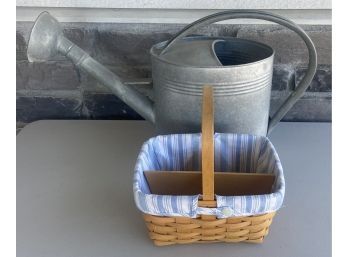 Longaberger Basket With Insert And Large Metal Watering Can