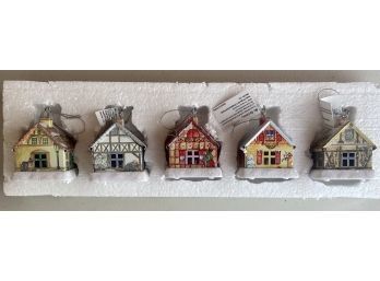 5 Piece Set Of Mr. Christmas Metal Light Up House Ornaments