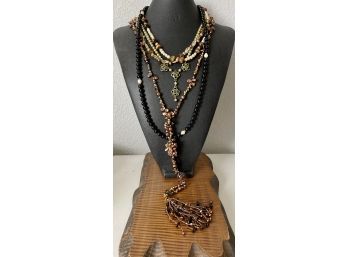 Collection Of Stone And Bead Necklace Including Lariat  - Lavaliere - Black Onyx - Tigers Eye And More
