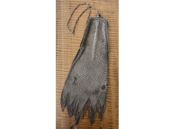 Antique Whiting And Davis Silver Mesh Soldered Purse With Fringe