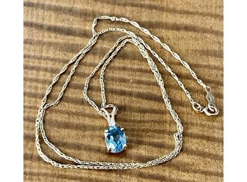 14K Gold & Blue Topaz With Diamond Accent Pendant And 14K Gold Chain - 16' Long - Total Weight - 1.2 Grams