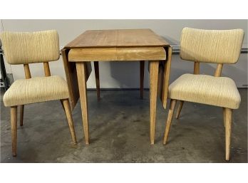 Amazing Mid Century Modern Keller Furniture Lime Oak Drop Leaf Table And Two Patterned Cushioned Chairs