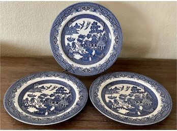 (3) Staffordshire Churchill Blue Willow 10' Dinner Plates