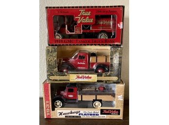 (3) True Value Collectors Banks In Original Boxes - 1937 Chevy, 1931 Hawkeye Flatbed, 1919 GMC Tanker