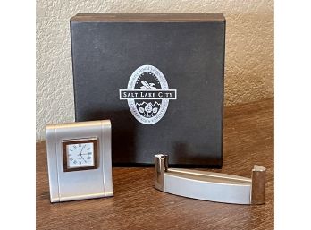2002 Salt Lake City Airports Council International Exhibition Clock With Card Holders & Box