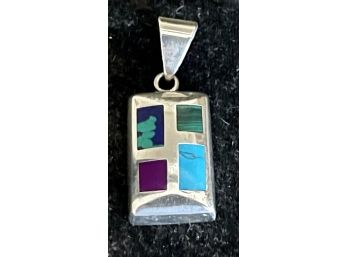Sterling Silver 925 Multi Stone Pendant  Malachite, Turquoise, Azurite Weighs 12.1 Grams