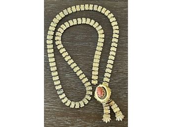 Antique Victorian Rolled Gold Book Chain With A Salmon Coral Cameo