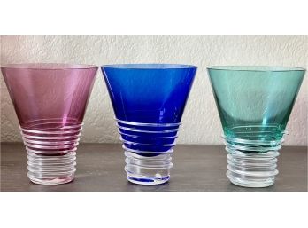 (3) Signed Smyers 1994 Stephen Myers Corfu Cocktail Highball Hand Blown Colored Drinking Glasses