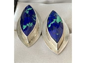 Vintage 925 Mexico Sterling Silver & Azurite Earrings TC-84