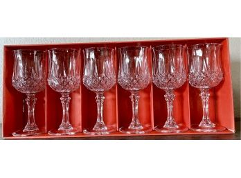 Set Of (6) Longchamp Cristal D'arques 24 Percent Lead Crystal Drinking Glasses With Original Box