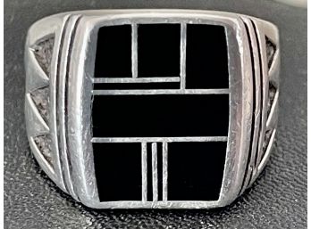 Men's Vintage Zuni Channel Inlay Black Onyx  Sterling Silver Ring  Native American Size 8.5 Ring Signed K