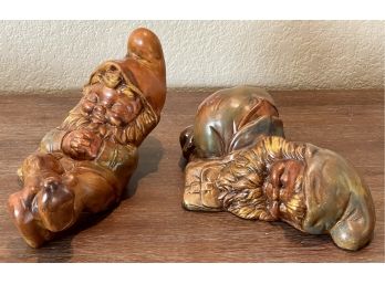 Pair Of Small 1970s Hand Painted Ceramic Gnomes - Signed LP