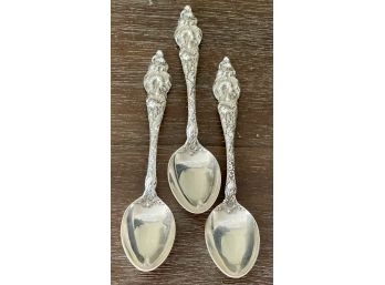 3 Antique Sterling Silver Reed & Barton Les Six Fleur 1901 Spoons 78.3 Grams And 5.5' Long
