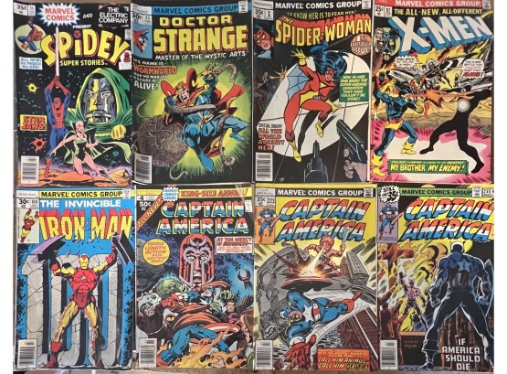 (8) Assorted Vintage Marvel Comics Group 1970's And 80's - Iron Man, Captain America, X-men, Dr. Strange, More