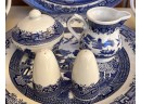 Vintage Churchill England Blue Willow Serving Pieces - Large Platters, Gravy, Cream & Sugar, Salt & Pepper