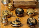 Dresser Lot Of Black Lacquer Asian Animal Trinket Boxes - Dresser Music Box (works) India Vase - Cloissone Cup