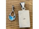 (2) Sterling Silver Pendants (1) NF Opal And (1) Multi Stone Sterling Square Pendant