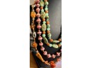 (3) Art Glass Bead Necklaces With Metal Accent Beads And Swirl Glass Beads