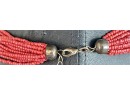Chic Red Seed Bead And Brass Bead Statement Necklace