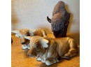 (2) Vintage MCM Bull Cattle Pottery Figurines - Bison Pottery Planter