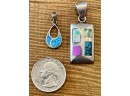 (2) Sterling Silver Pendants (1) NF Opal And (1) Multi Stone Sterling Square Pendant