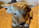 (2) Vintage MCM Bull Cattle Pottery Figurines - Bison Pottery Planter