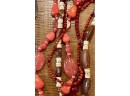 (4) Vintage Stone Necklaces - Chico's Carnelian Flower - Carnelian Round Bead - Stone & Heishi Bead  & More