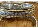 (3) Vintage Brighton Silver Tone And Gold Tone Bangle Bracelets With Magnet Clasp Closures Rhinestones Scallop