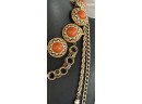 (4) Vintage Gold Tone Statement Necklaces - T Tahari - Sarah Coventry - Faux Coral Stone & Faux Pearl