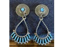 Vintage Zuni Petite Point Turquoise And Sliver Earrings