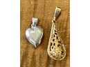(2) 14K White And Yellow Gold Pendants - White Gold Heart With Diamond & Yellow Gold Pendant With Pearl