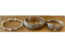 (3) Vintage Brighton Silver Tone And Gold Tone Bangle Bracelets With Magnet Clasp Closures Rhinestones Scallop