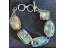 Abalone And Mother Of Pearl Bracelet 7.5' Signed 925 LUC  And  MOP Ring Size 8 Stamped