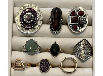 Assortment Of Silver And Gold Tone Rings - Agate Stone, Rhinestone, And More - Most Size 5-8