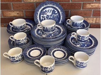 Large Assortment Of Churchill England Blue Willow - Plates, Side Plates, Bowls, Cups, Saucers, & More