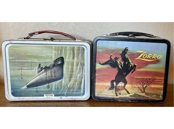 Vintage Zorro Aladdin Lunchbox With Thermos And Vintage Thermos Sea Wolf Lunch Box With Thermos
