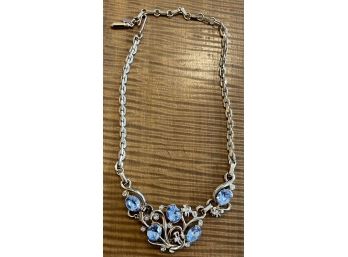 Vintage Barclay Gold Tone And Blue Rhinestone Necklace