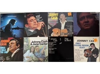 (8) Vintage Johnny Cash Vinyl Albums - Man In Black, Greatest Hits, I Walk The Line, & More