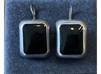 Sterling Silver 925 Onyx Square Western Dangle Earrings