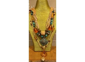3 Tribal Necklaces - Composite Turquoise - Faux Bone  And More