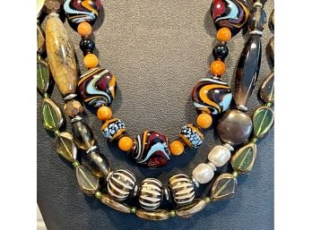 (3) Vintage Art Glass Bead Necklaces