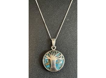 Sterling Silver STS Tree Of Life Pendant With Composite Turquoise And Sterling Silver Chain