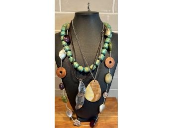 (4) Boho Necklaces - Stone Composite, Sweet Lola, Mother Of Pearl, And Metal Wood And Bead